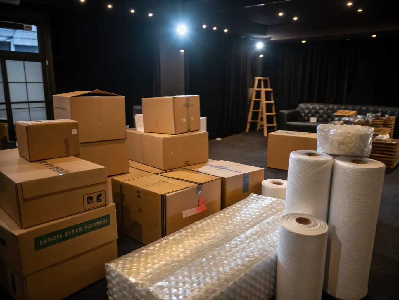 An image depicting a selection of carefully packed boxes, highlighting the partial moving service where customers pack some items themselves.